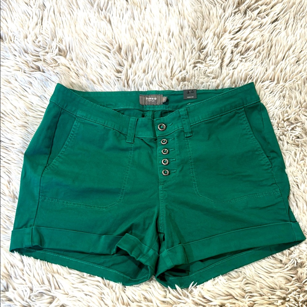 NWT Torrid Green Button Fly Shorts